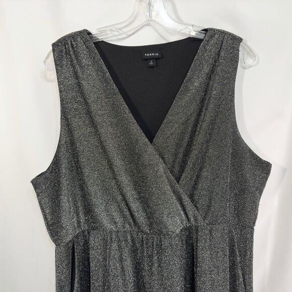 Torrid Plus Sz 2X Dress Mini Glitter Lurex Surplice Tiered Faux‎ Wrap Silver 964 - Picture 7 of 15